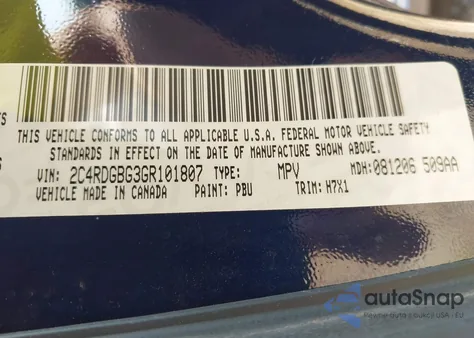 2016 Dodge Grand Caravan Se из США, поврежденный, VIN 2C4RDGBG3GR101807